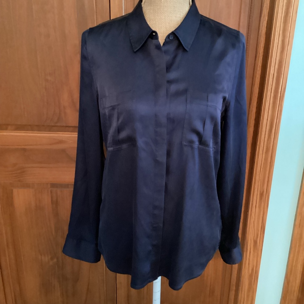 UNTUCKit Carlina Navy Blue Silk Women's Top